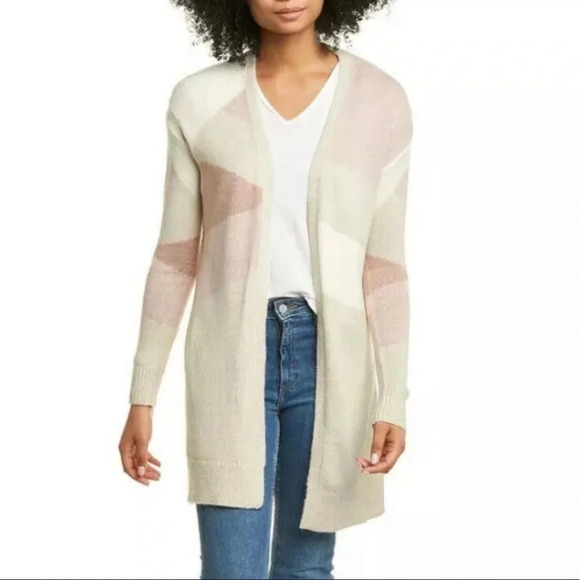 ADYSON PARKER |  DROP SHOULDER COLOR BLOCK OATMEAL COMBO CARDIGAN SWEATER - Picture 1 of 11